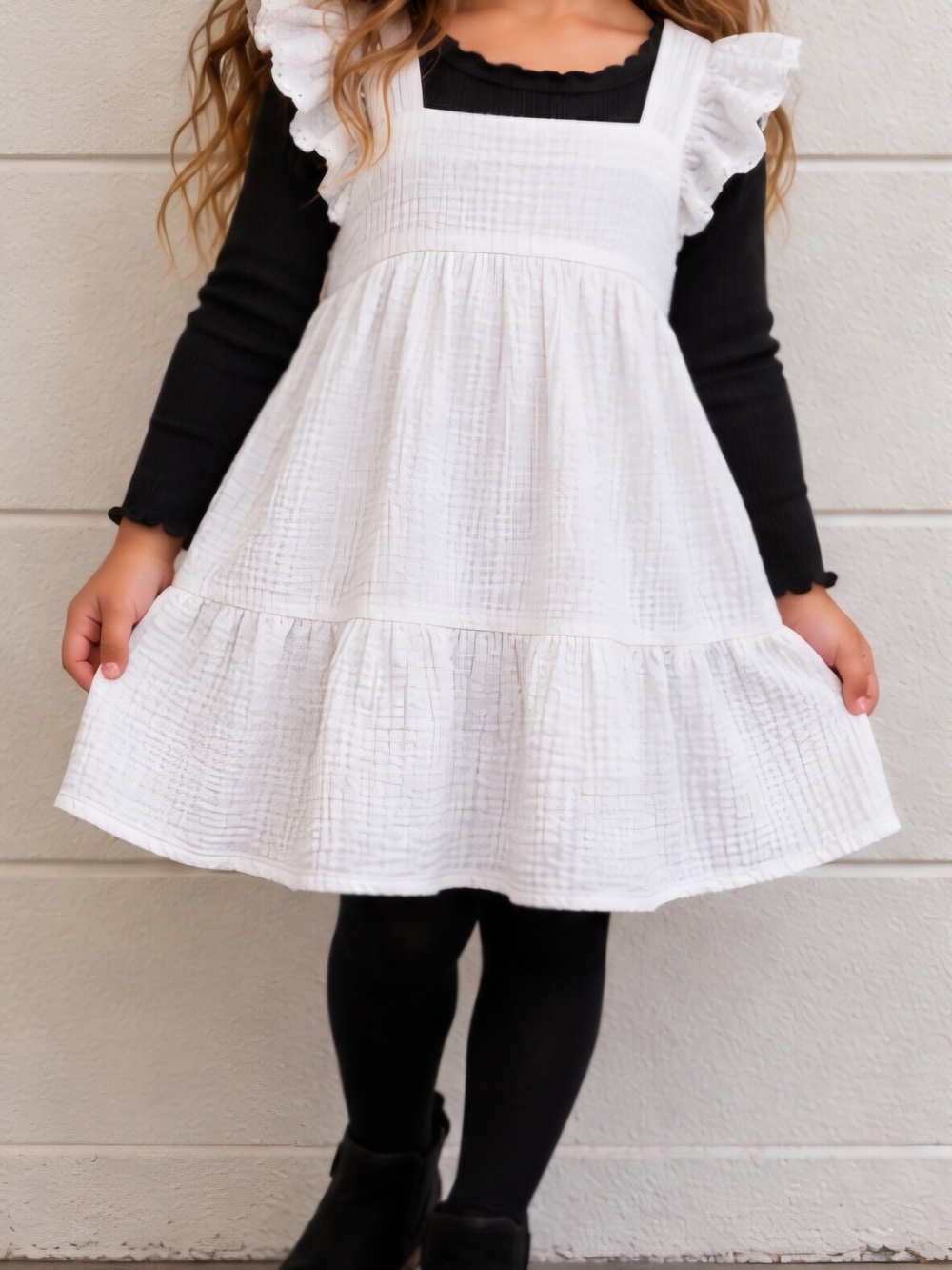 Cat & Jack White Ruffled Strap Tiered Girls Dress